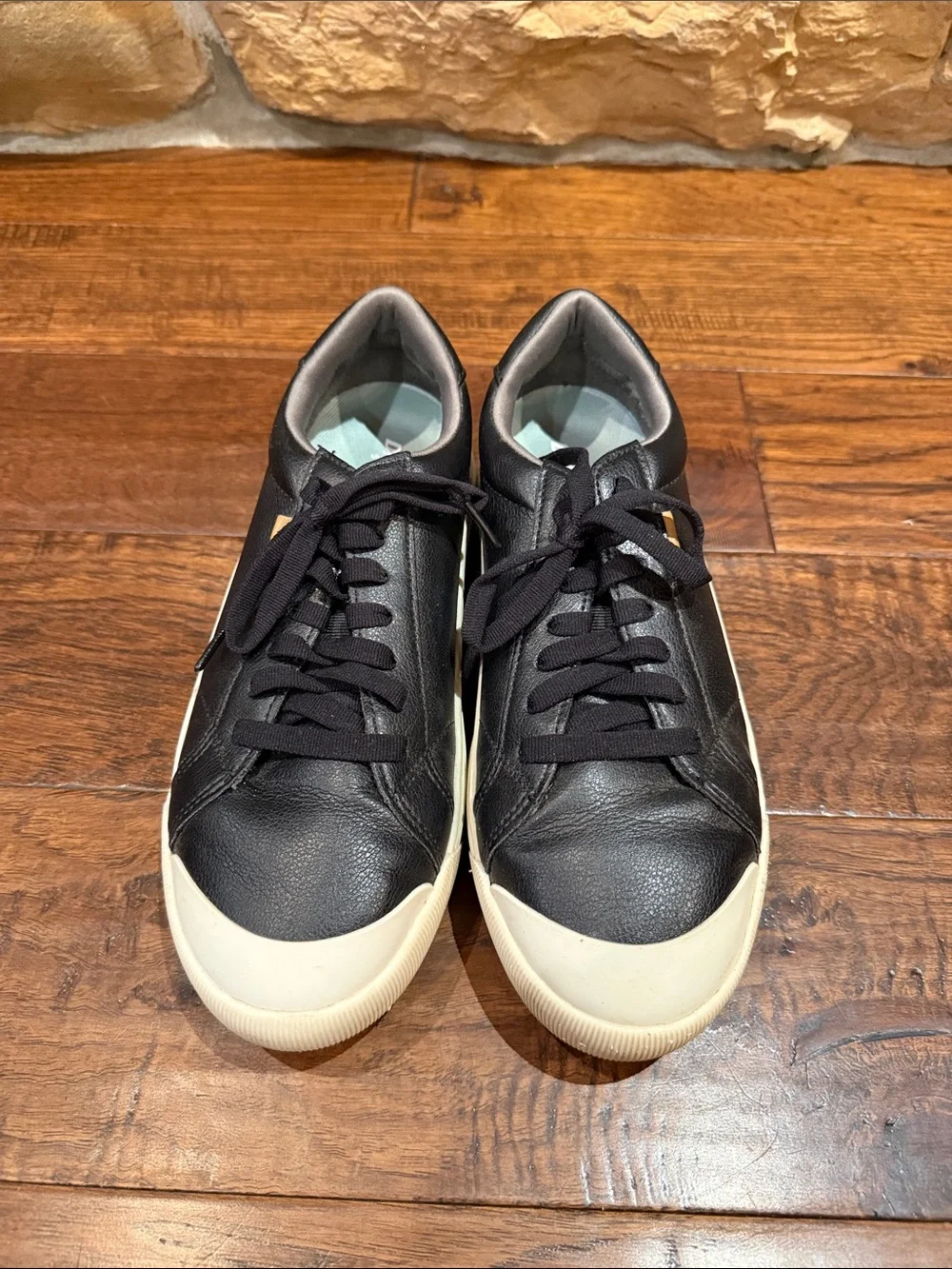 Dr. Scholl's Black Leather Sneakers with Cream Soles